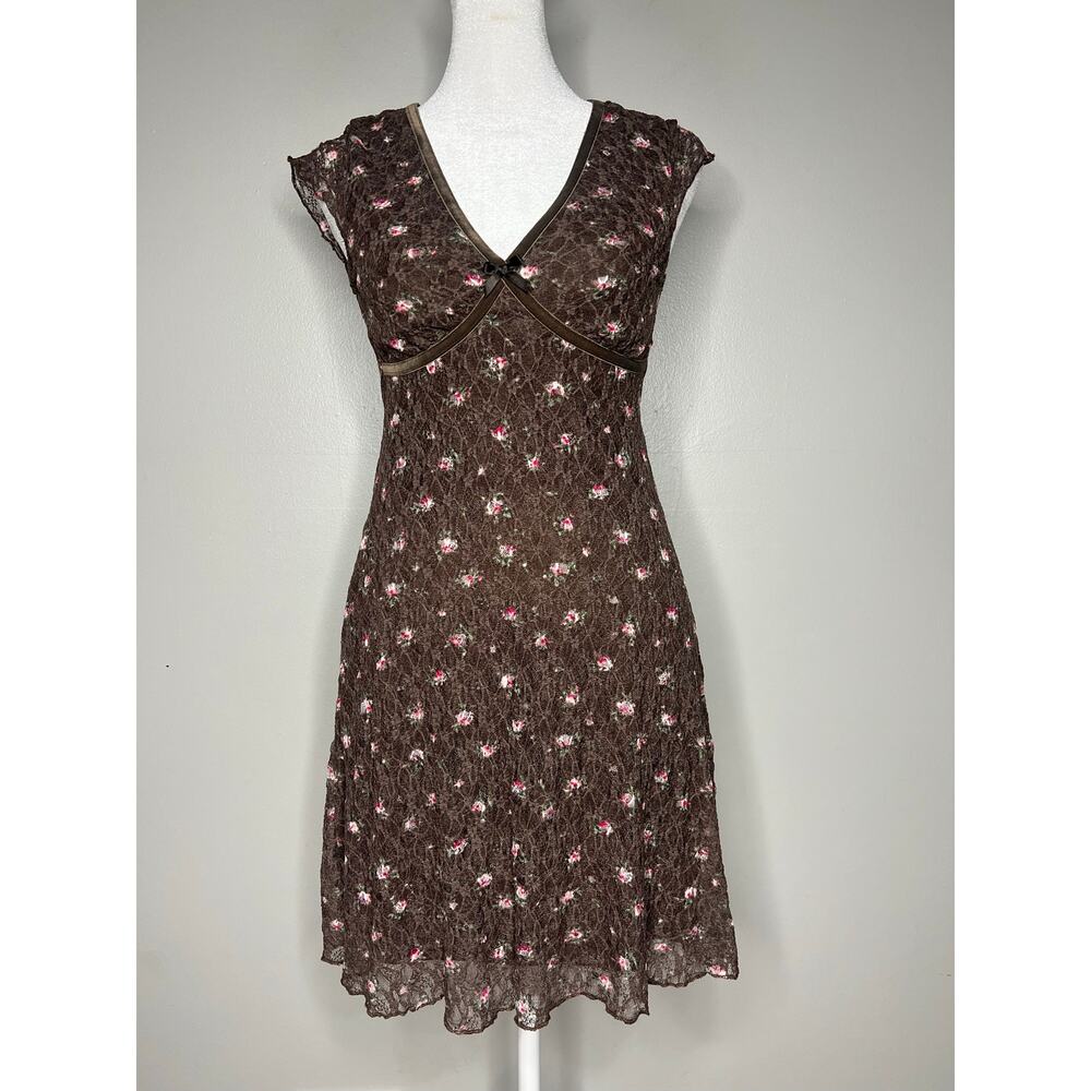 No Boundaries Babydoll Lace Dress Brown Velvet Coquette Y2K Forest Fairy 90s XS